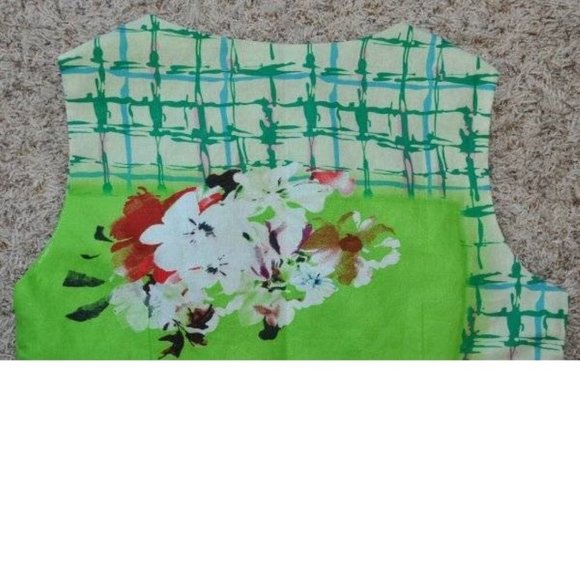 Womens Italian Summer Dress Sweet Miss Large Green Plaid Floral Scoopneck - Picture 5 of 5